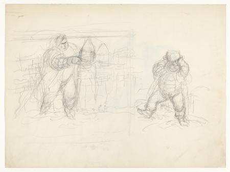 Sketchbook sheet with a study of two giants (Gargantua and Pantagruel) for an illustration from François Rabelais' Gargantua and Pantagruel