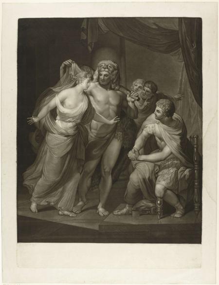 Hercules rescues Alcestis from the underworld and brings her back to her husband Admetus. Hercules lifts the veil of Alcestis and shows it to Admetus, who joins his hands.