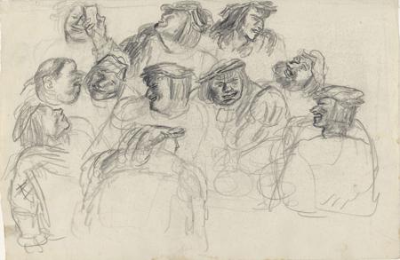 Studies of a group of drinking men for an illustration from François Rabelais' Gargantua and Pantagruel