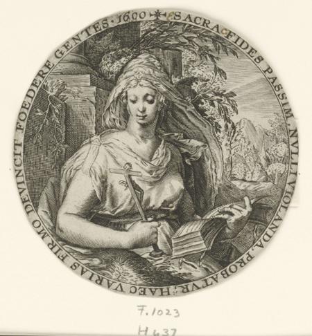 Faith; Fides; The seven virtues. The female personification of